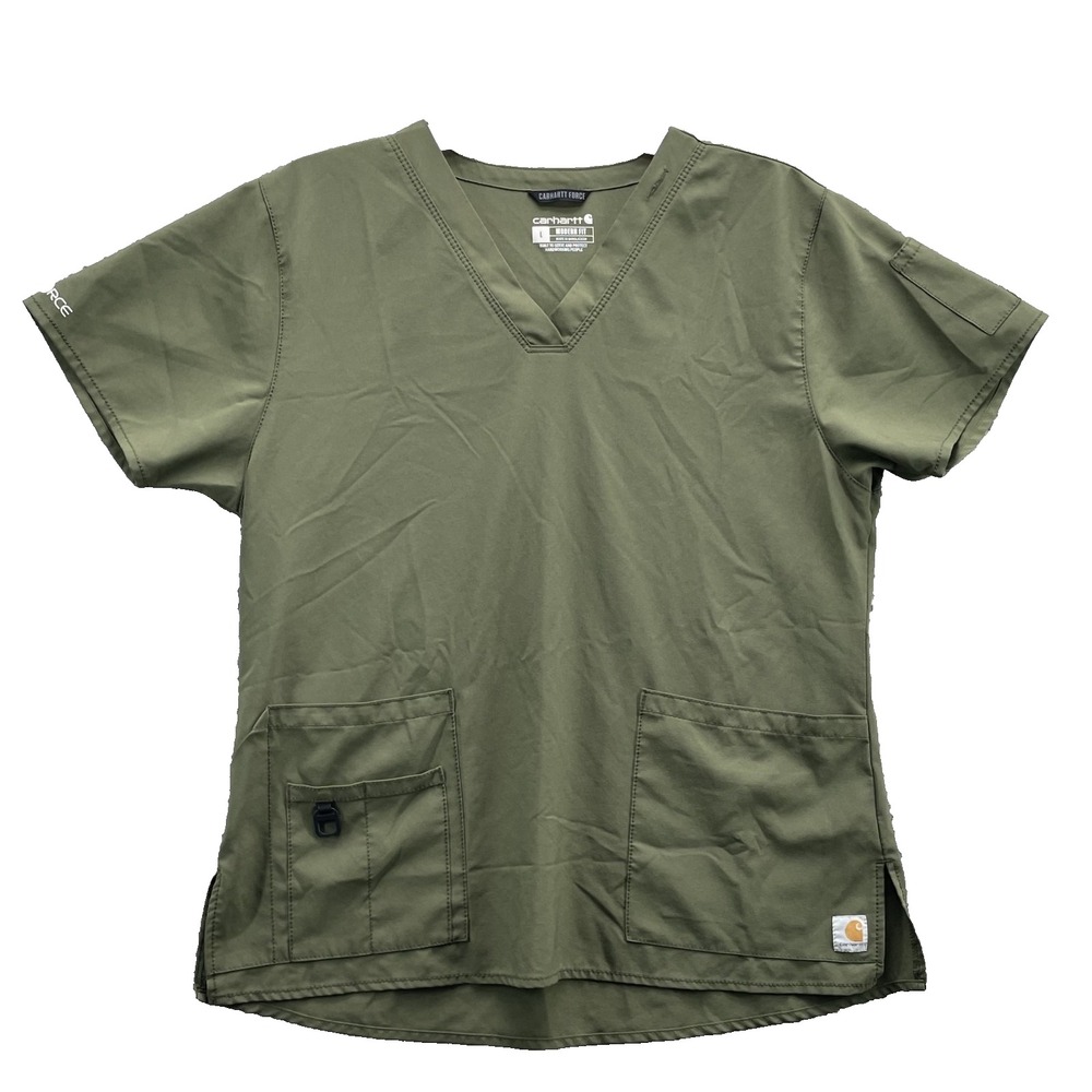 Carhartt Force Scrub Top Womens Large Green Modern Workwear Uniform Medical Tech